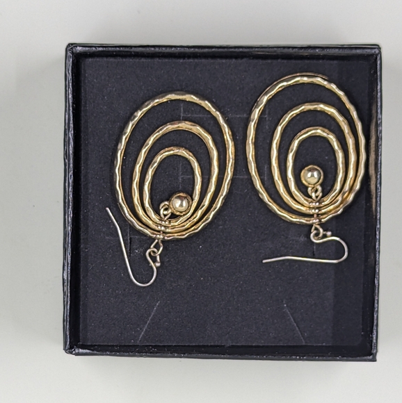 3 Circle Gold-toned Dangle Earrings w/ Clear Gems - Picture 2 of 2